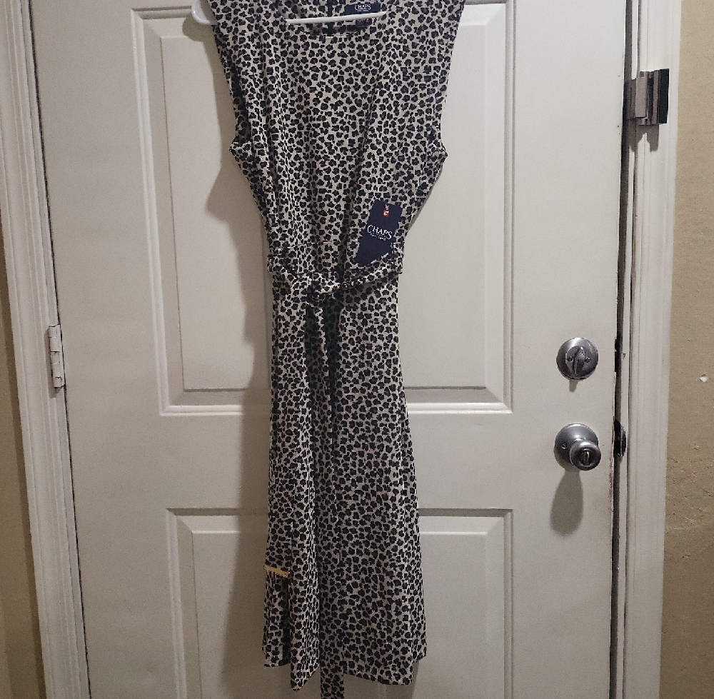 Chaps Black and Tan Sheath Midi Dress Sleeveless Scoop Neck